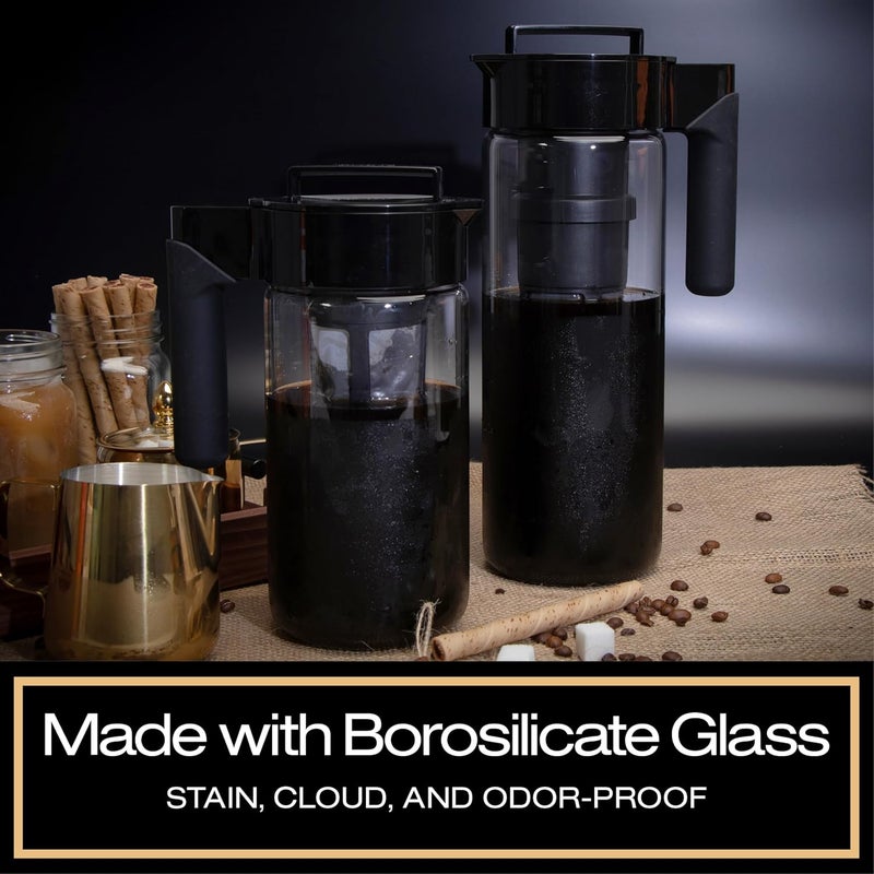 Takeya Glass Cold Brew Coffee Maker for Iced Coffee, Airtight Pitcher, Premium Quality, 1 Quart, Black Lid and Handle - Image 2